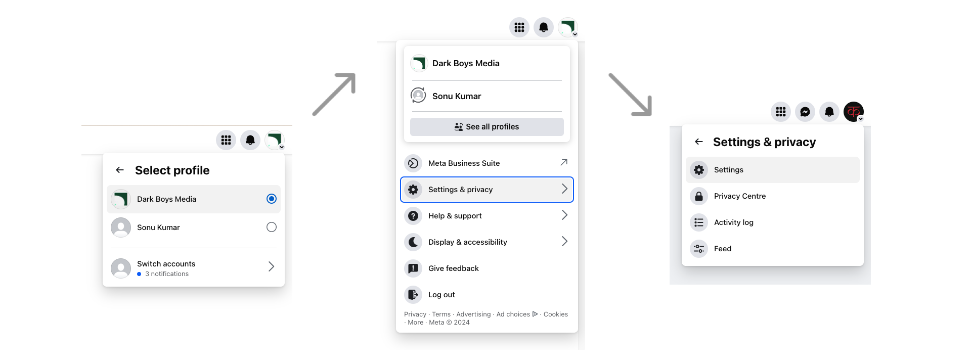 settings and privacy popup
