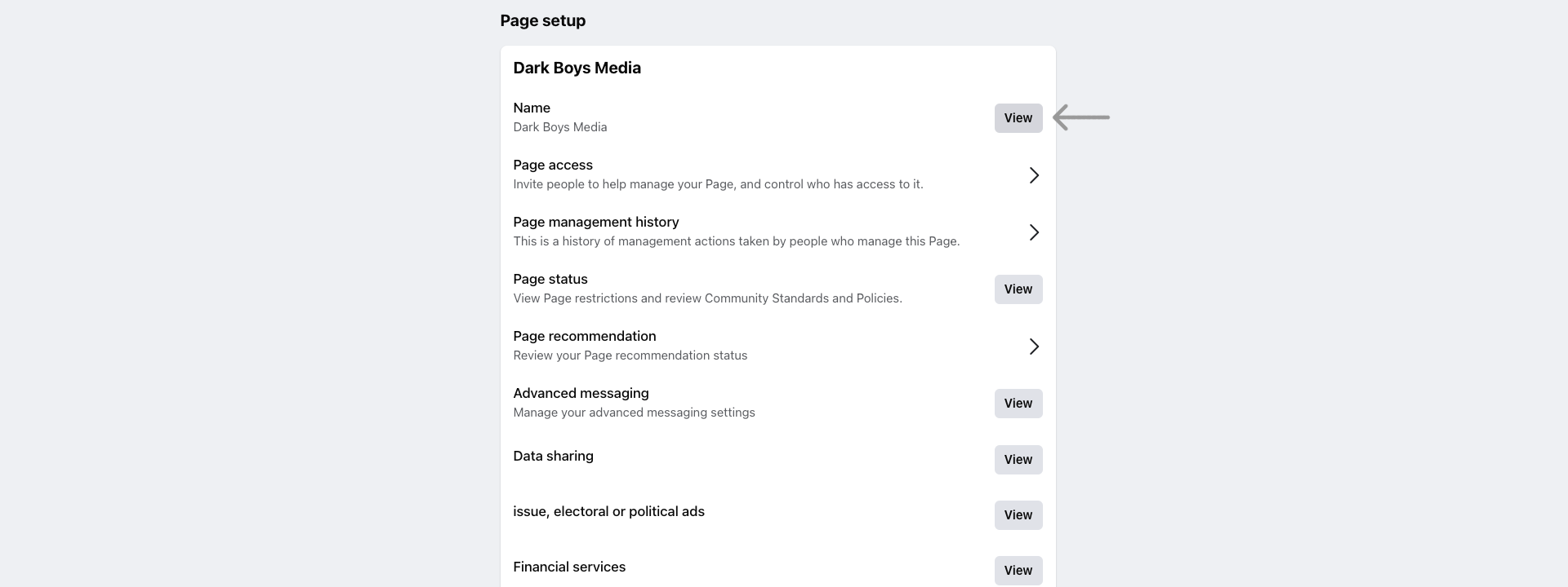 facebook page setup tab