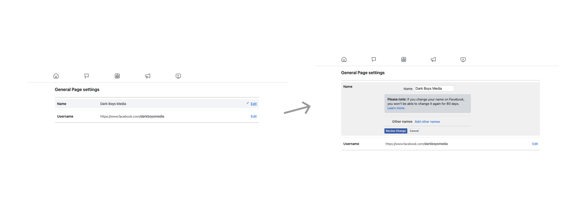 facebook general page setting